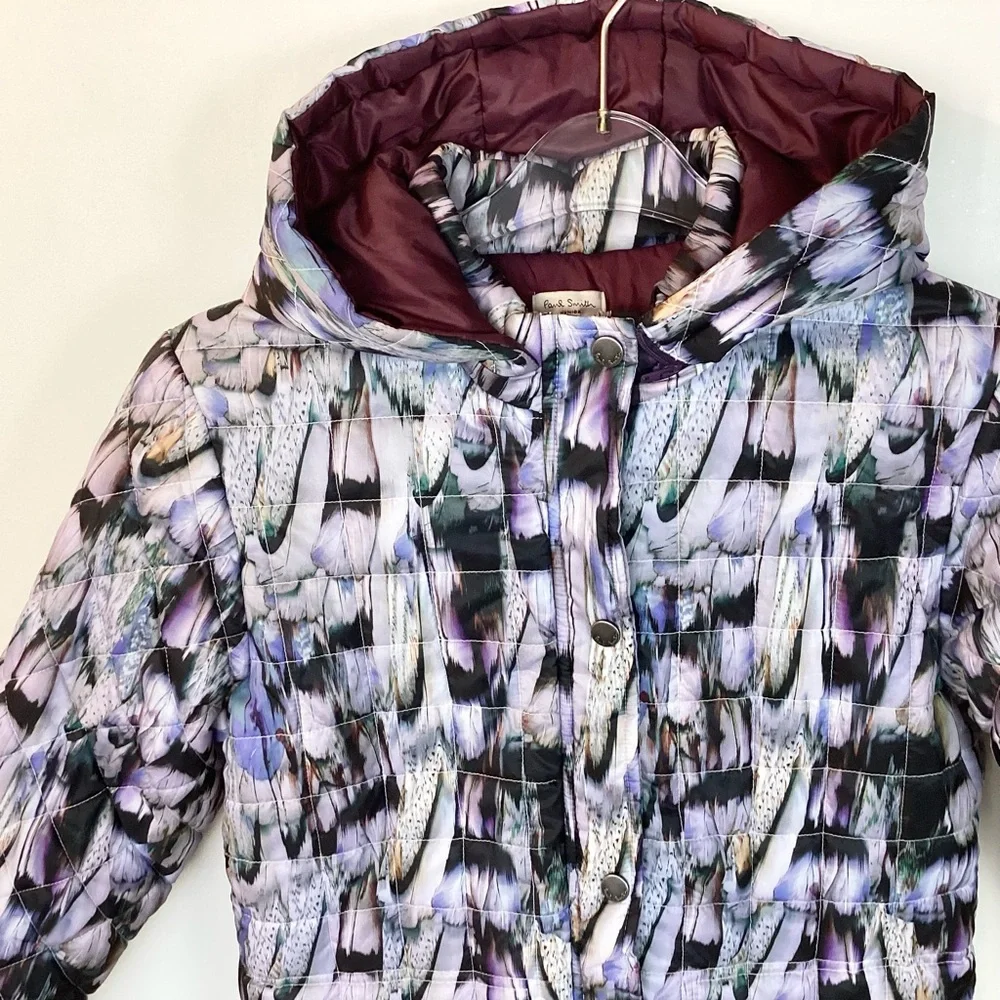 Paul Smith Jr. Hooded Feather Print Puffer Jacket - Purple - 12